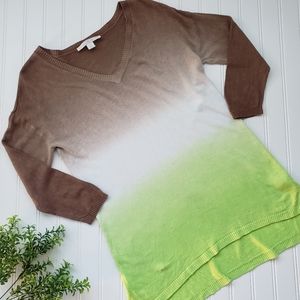 Boston Proper Sweater Linen Ombre V Neck Sweater Brown Neon Green size Small